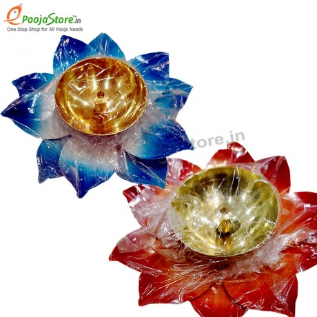 Brass Lotus Diya Set of 4 With Display Box Packing (Mixed Colours Available)